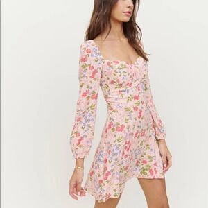 Reformation Mini Esmee Pink Dress Floral Long Sleeve  Size 0